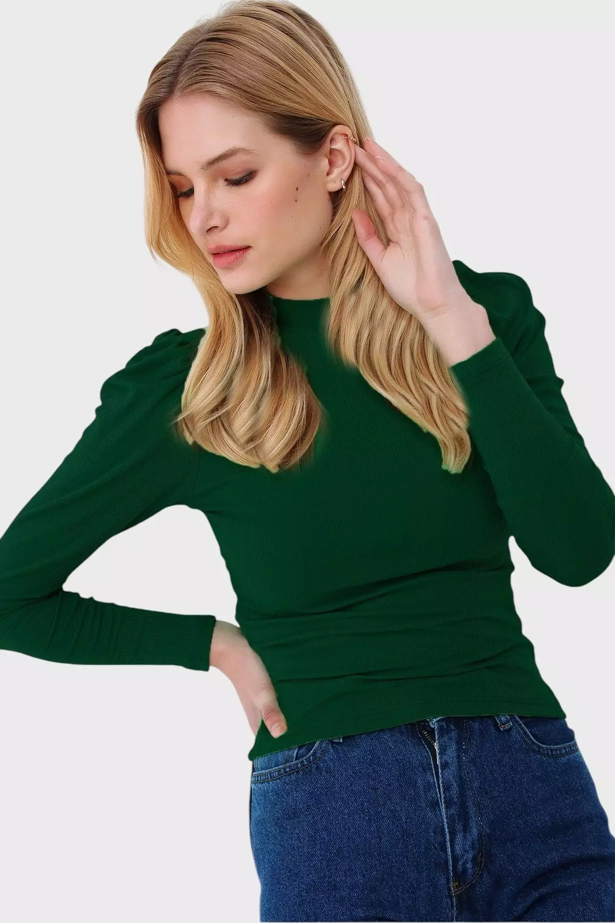 Women's Emerald Green Princess Sleeve Half Fisherman Camisole Blouse