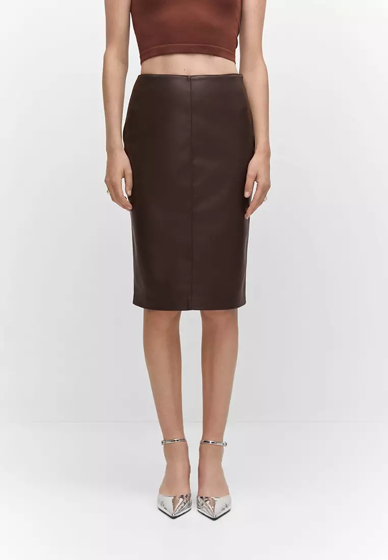 Dark brown store leather pencil skirt