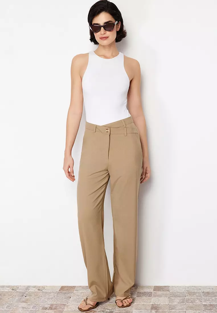 Asymmetrical Waist Straight Leg Pants