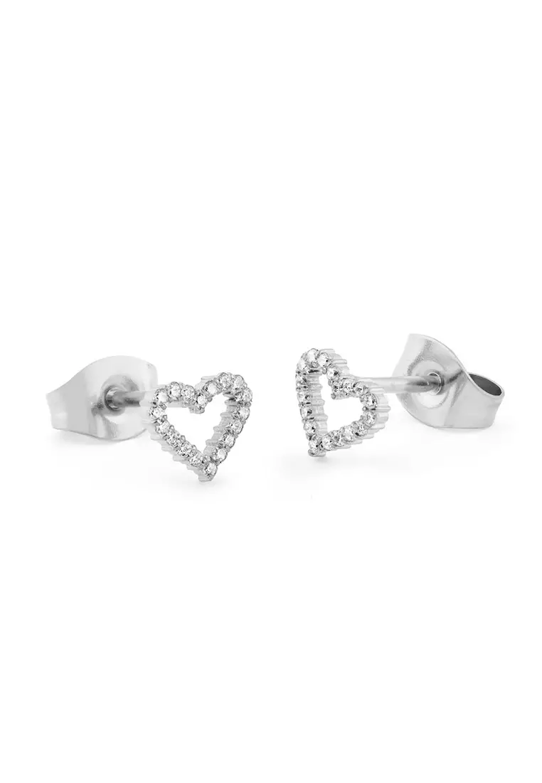 Mirelle Heart Earring Silver Unisex Earrings for women and men stainless steel crystal Earrings DW Official Authentic Original perempuan lelaki DW