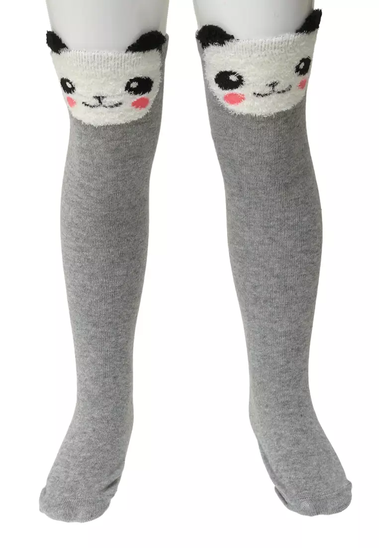 Candie Kaos Kaki Panjang Anak Perempuan Motif Panda Kids Long Socks Material Cotton ORIGINAL - Dark Gray