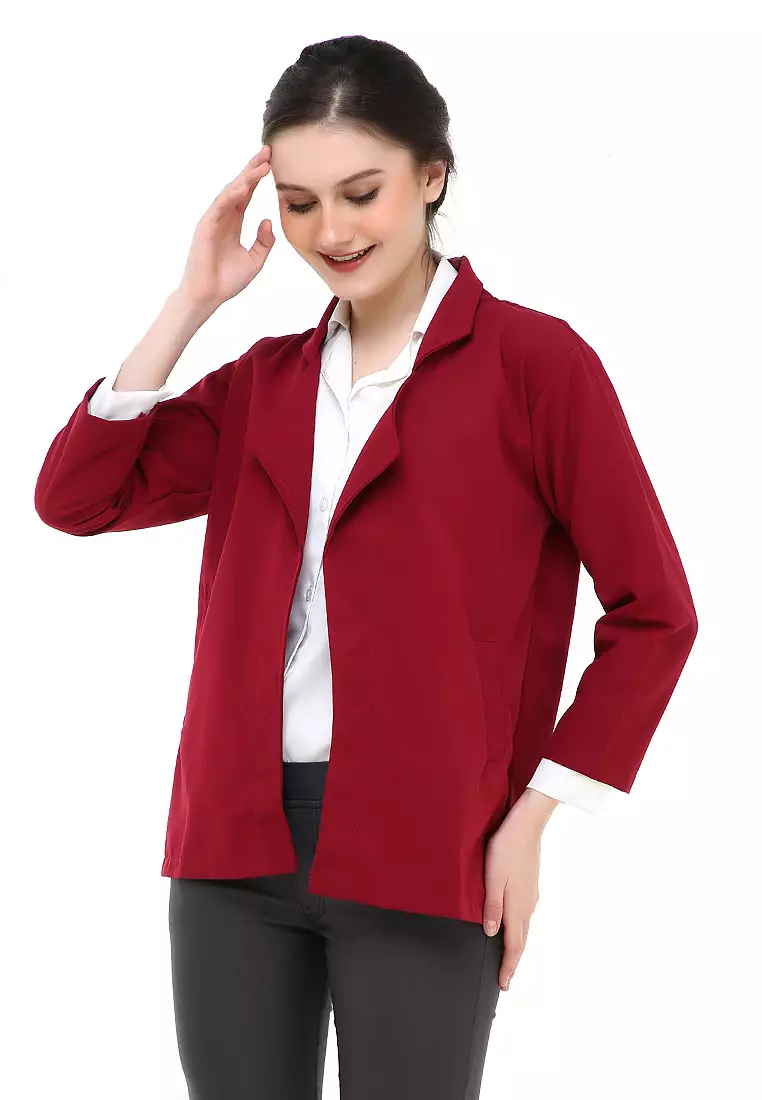 Blazer Wanita Casual Suit Material Baby Canvas ORIGINAL - Maroon