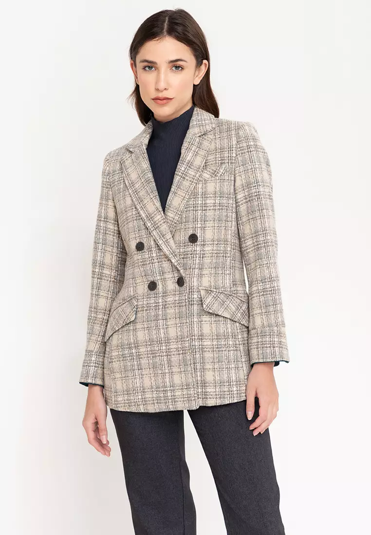 Women's Double-Breasted Plaid Coat