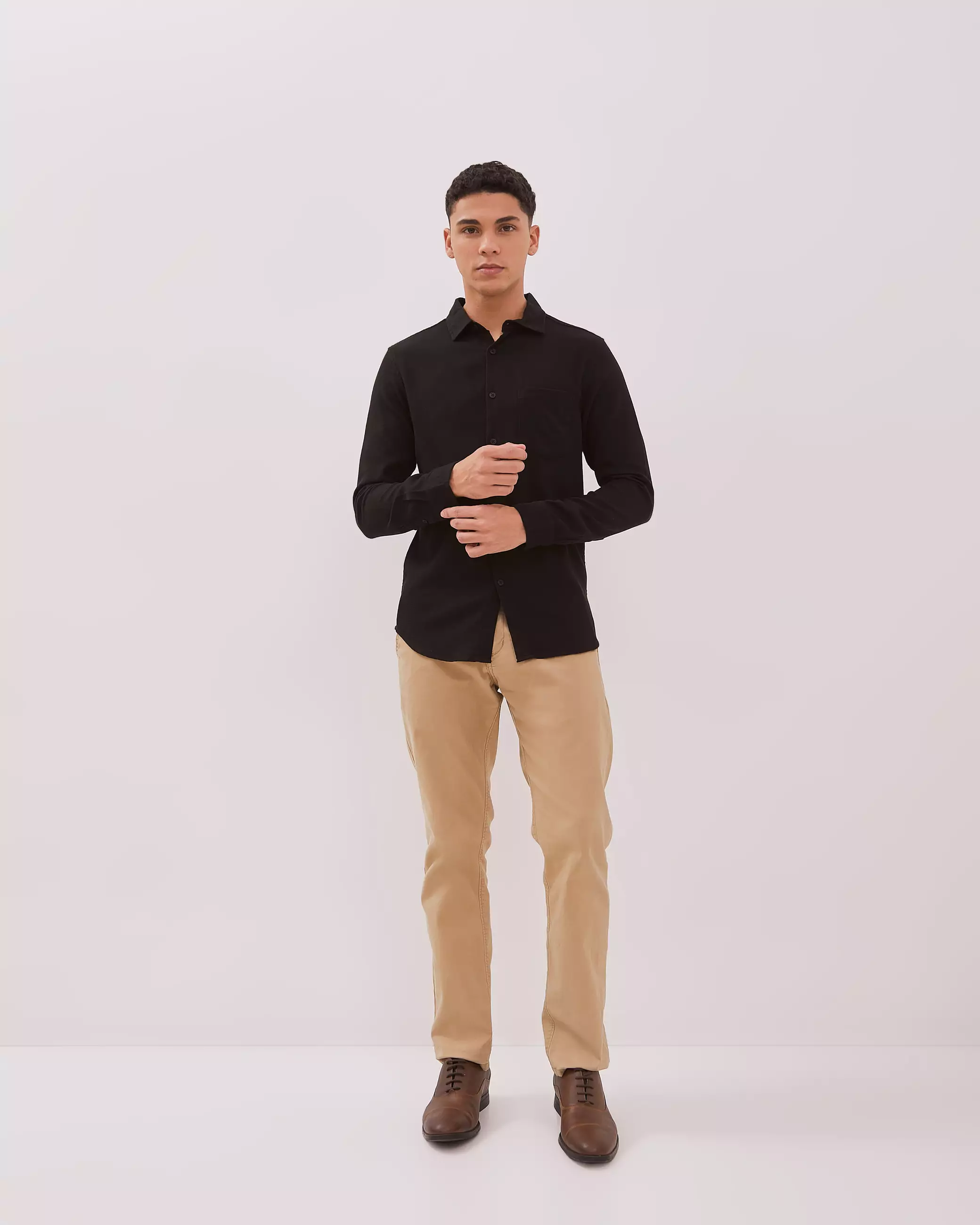 AMK Kemeja Polos Pria Lengan Panjang SHS Tyler Ls Black