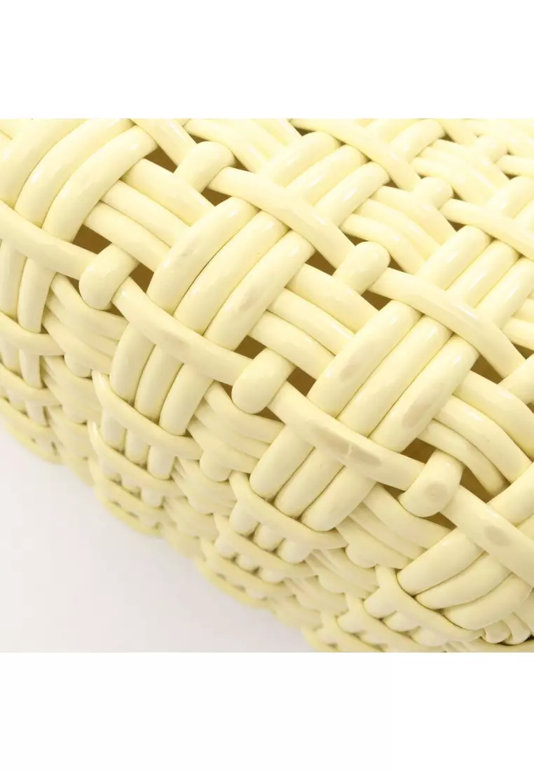 Pre-Loved BALENCIAGA BISTRO XS bistro basket bag 2WAY Handbag tote bag enamel Light yellow