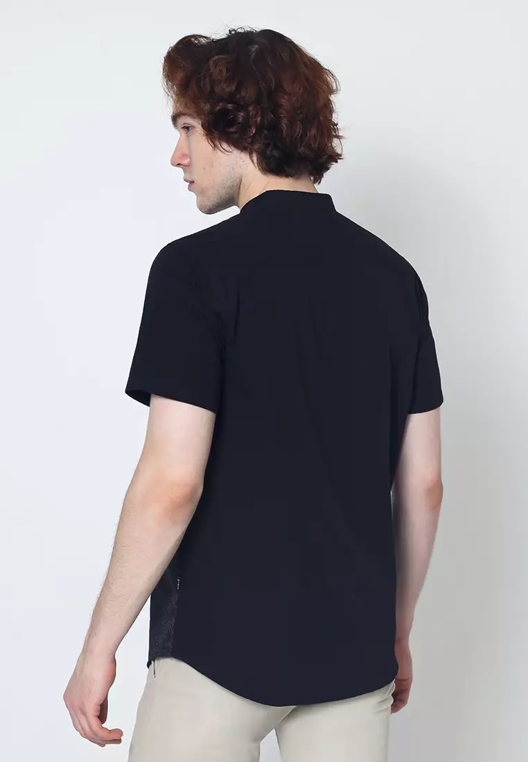 Kemeja Koko Pria Lengan Pendek Cisse Black Baju Muslim Pria