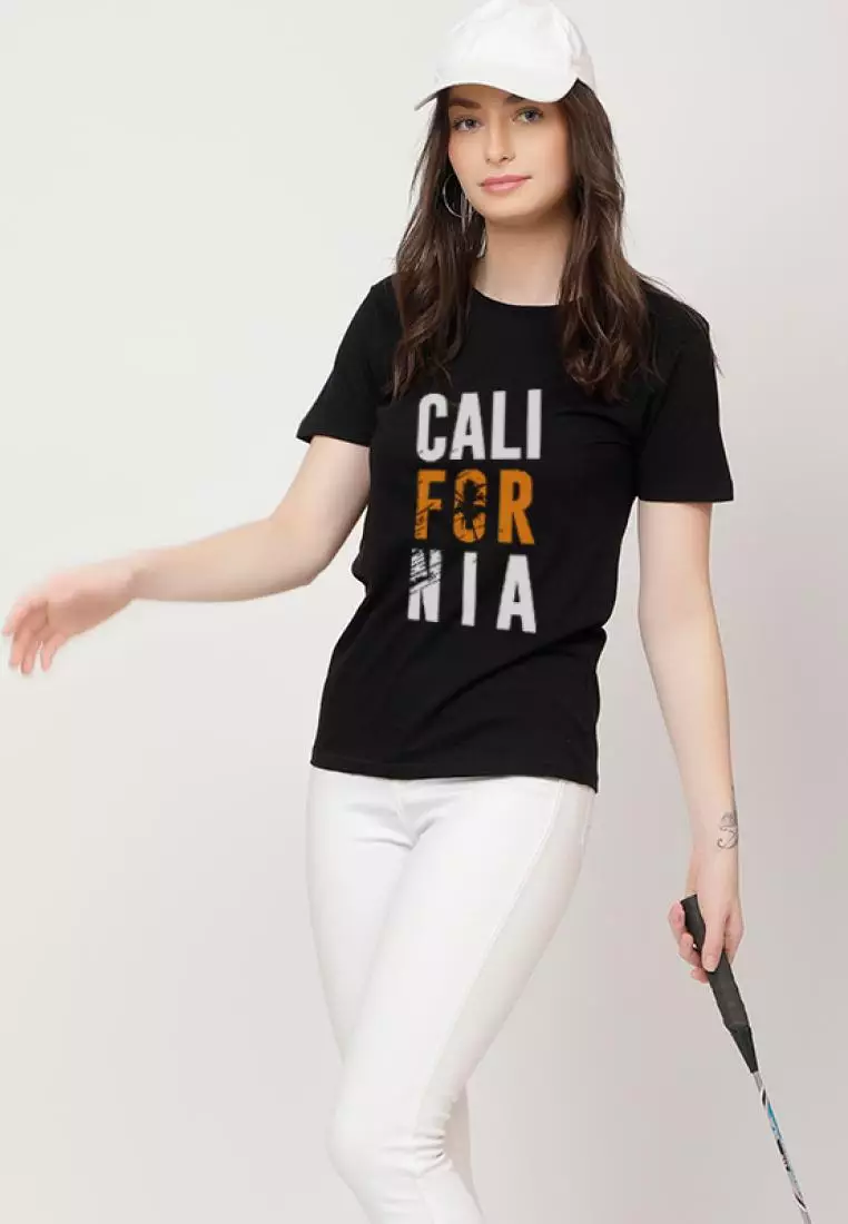 California Cool Style Relaxed Short Sleeve Stylish Black Cotton Casual Graphic Print Tee/TShirt