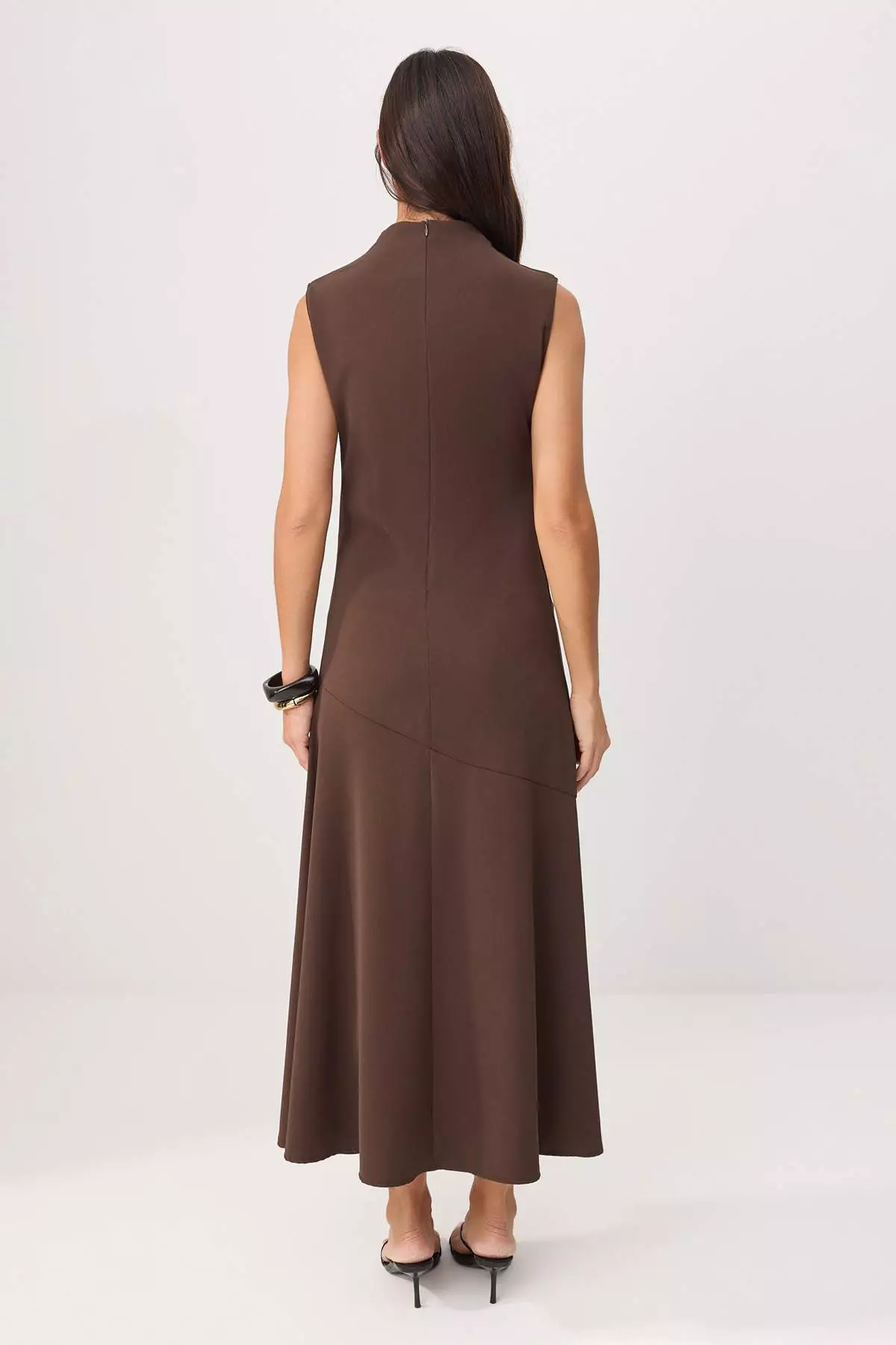 Brown Slit Draped Collar Dress Twoss26El96