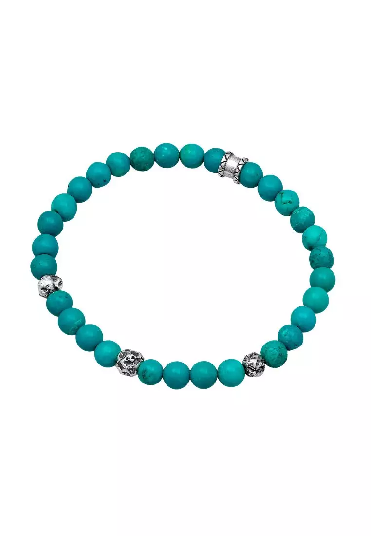 EXCLUSIVE Gelang Perhiasan Perak 925 Pria Beads Stones Howlite Turquoise