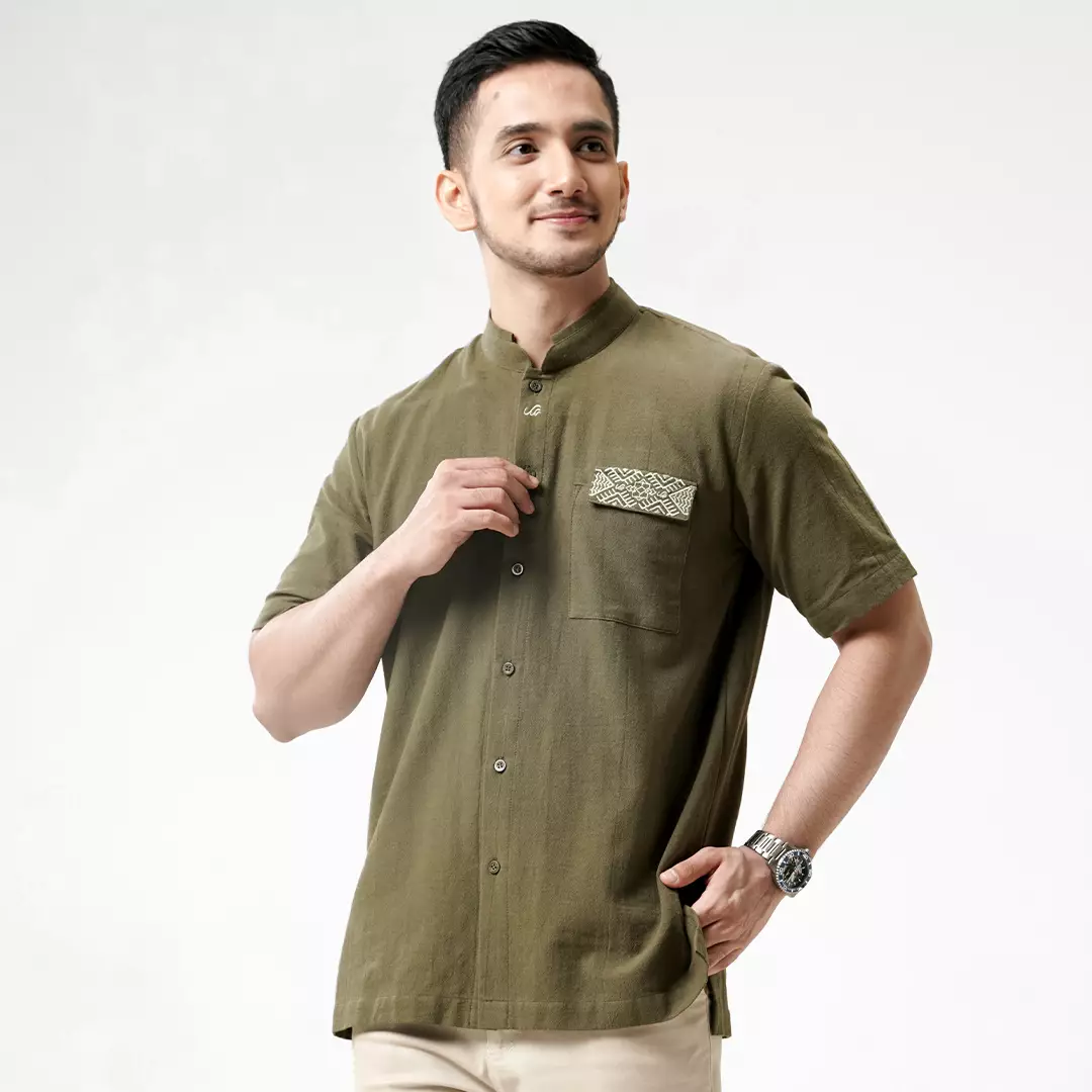 Rabbani - Kemeja Koko Muslim Pria Lengan Pendek Dewasa Kemko Madhava Exclusive - Avocado