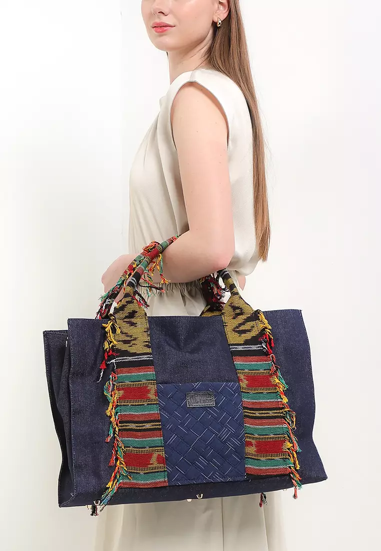 Gayatri Totebag - Tas Wanita Denim Kombinasi Tenun Etnik - Handmade Lokal Premium