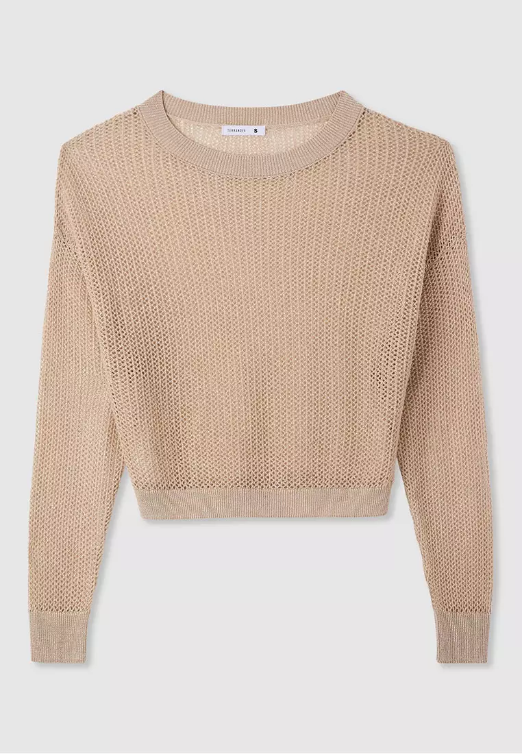 Women's Mesh Shimmer Long Sleeve Crop Top