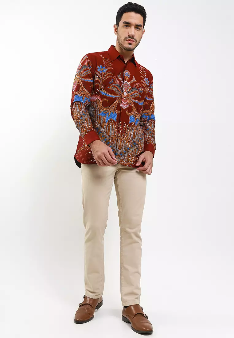 Nala Maron Kemeja Batik Pria Premium Slimfit Modern Lengan Panjang