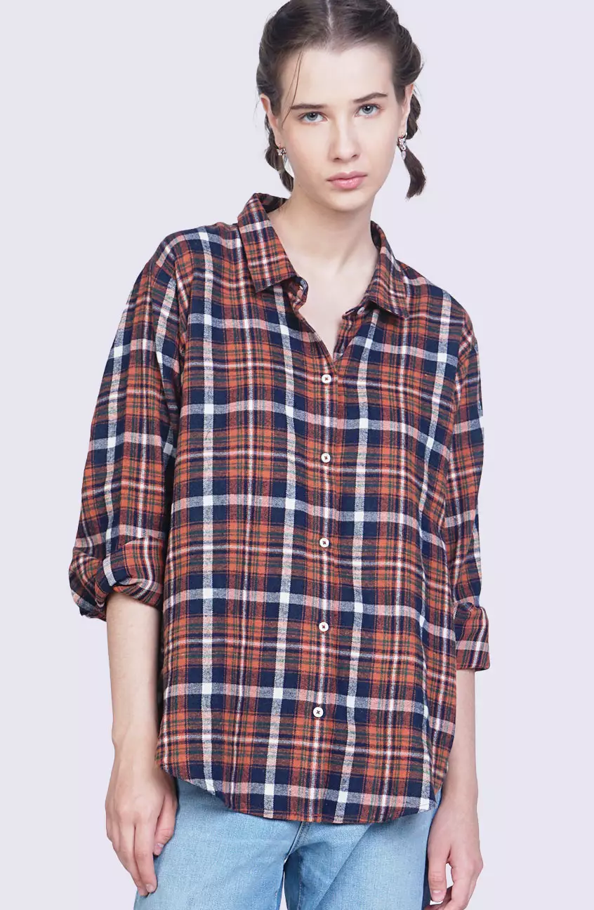 Kemeja Wanita Selly Orange Navy