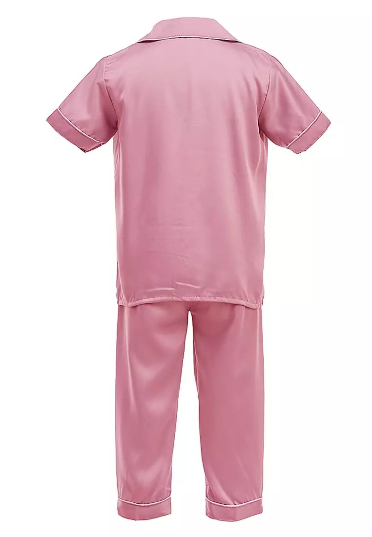 Joyce Piyama Anak Unisex Lengan Pendek Kids Pajamas Motif Polos Material Satin ORIGINAL - Dusty Pink