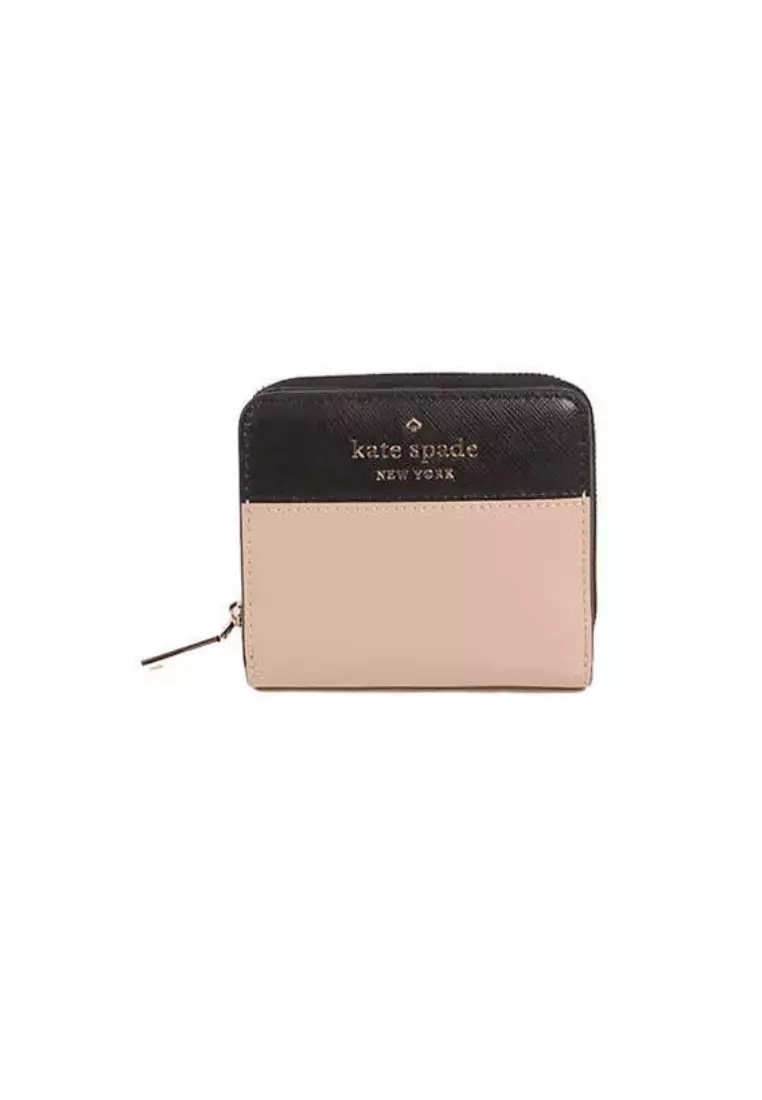 Buy the Kate Spade Staci Saffiano Leather Compact Bifold Wallet + Spencer  Gold Wristlet