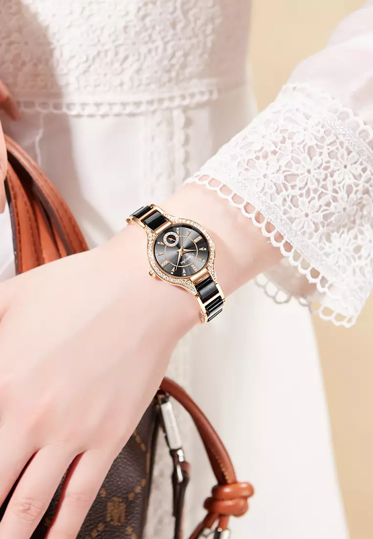 Jam Tangan Wanita Besi Rantai Analog Terbaru 8010 Mode Jam Tangan Cewek black