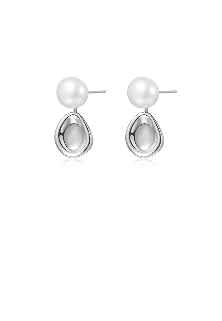 925 Sterling Silver Simple Temperament Freshwater Pearl Irregular Geometric Earrings
