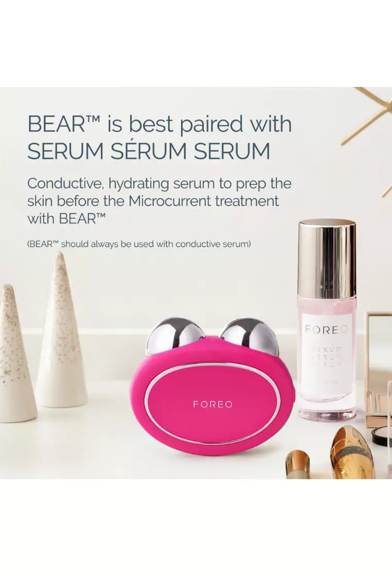 FOREO BEAR Microcurrent Full Facial Toning Beauty Device with 5 Intensities for Lifting and Firming Face Features [Rechargeable, 2-Year Warranty] - Fuchsia