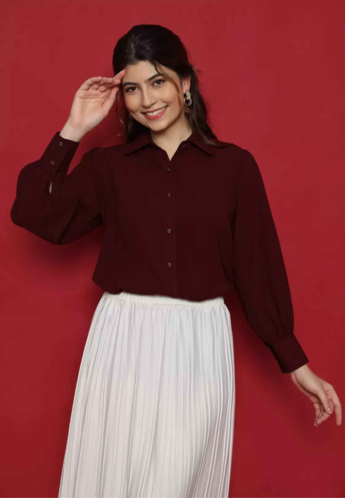 Plain Shirt Maroon Long Sleeve By Brilliant Girl Warna MARUN