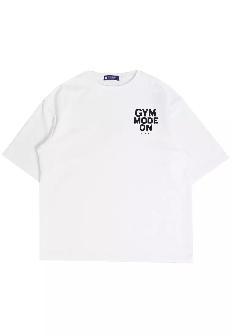 MTU59 Kaos Oversize Gym Bahan Tebal "gym mode on" putih