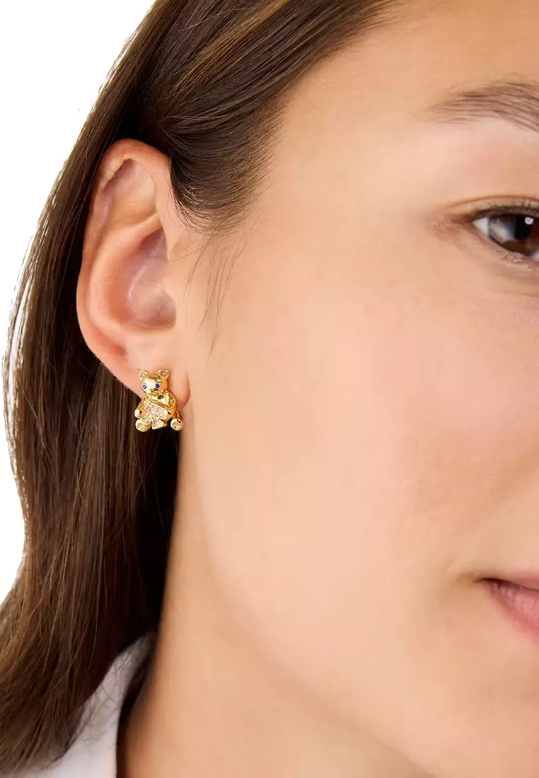 Oh What Fun Spade Teddy Bear Studs Earrings in Clear/ Gold KK024