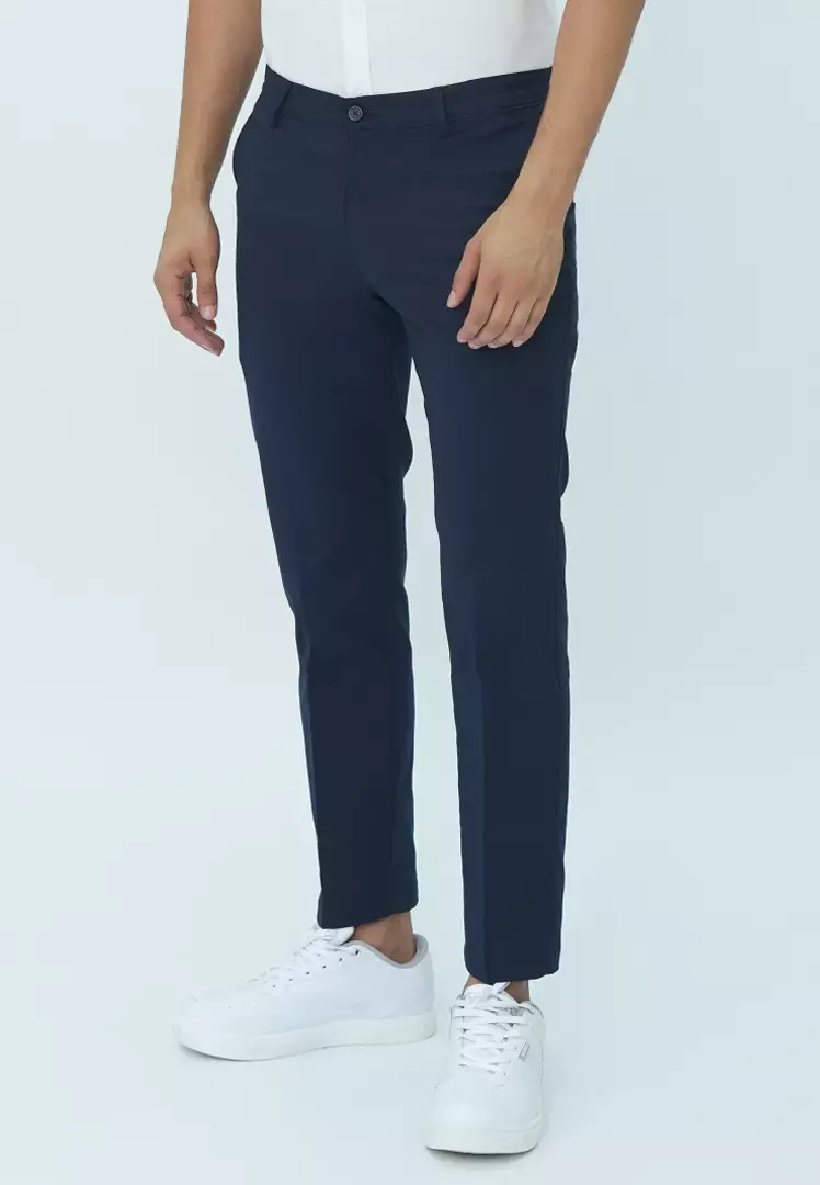 Johnwin - Celana Formal Sigma Ankle Pants - Celana Panjang Pria - Bahan Katun Polyester - Slim Fit - Biru Navy - F.1024.006.167.C