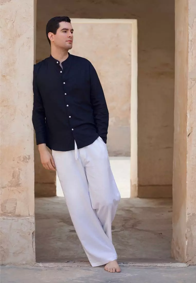 Pablo Celana Panjang Linen Pria Putih | Linen Baggy Pants Men White