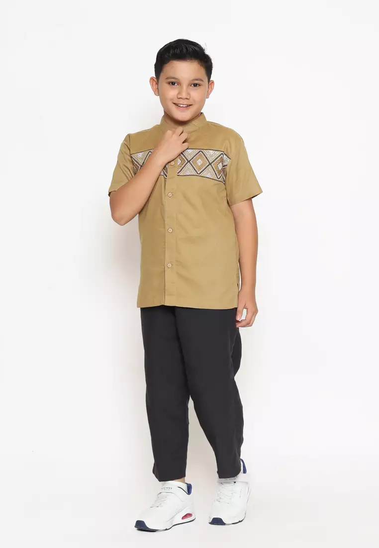 Baju Koko Set Anak Laki Bordir Wajik Brown - GENUINE