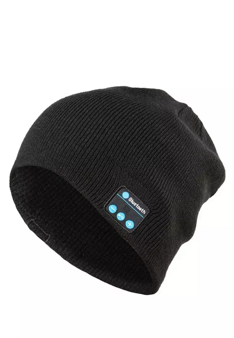 Jumpt Kupluk Pria Wanita Bluetooth Knit Beanie with Hands free Calls Speaker Material Cotton Lembut ORIGINAL - Black