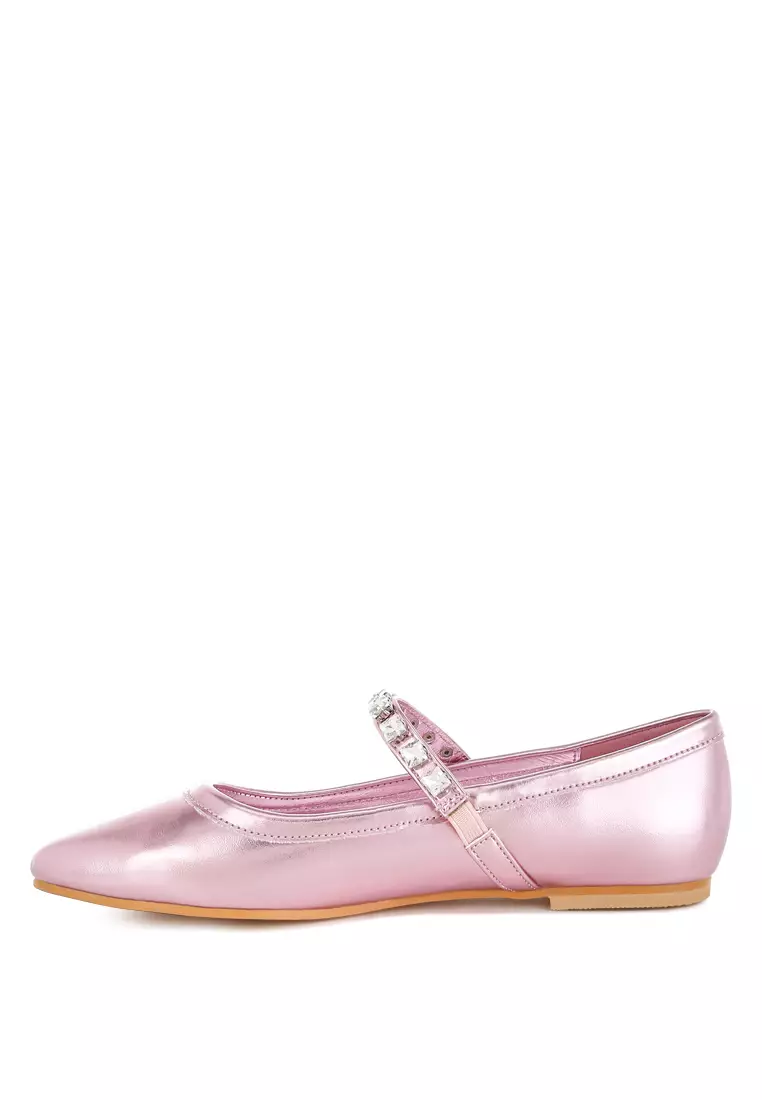 Metallic Mary Jane Ballerinas in Pink