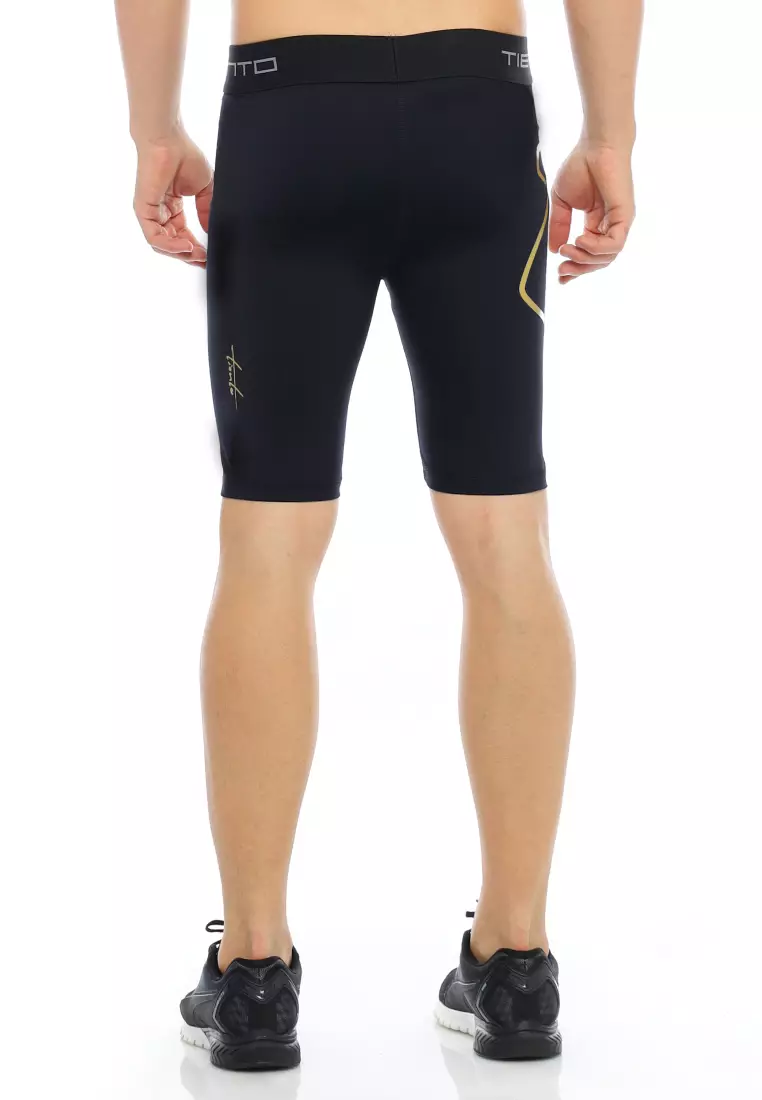 Tiento Baselayer Leging Celana Pendek Ketat Olahraga Pria Legging Sport Short Pants EXO Series Black Gold Men