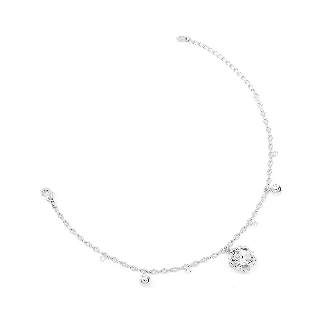 Elegant Flower Anklet with Silver Austrian Element Crystals