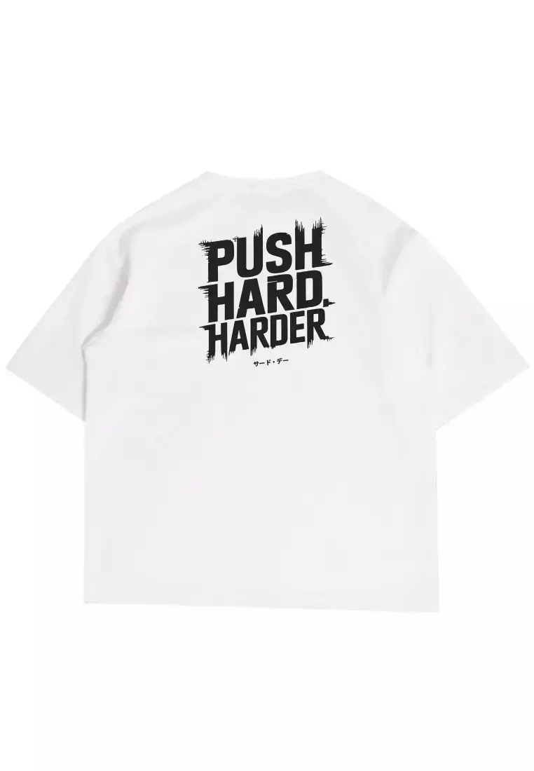 MTT55 Kaos Oversize Gym Scuba Bahan Tebal "push hard harder" putih