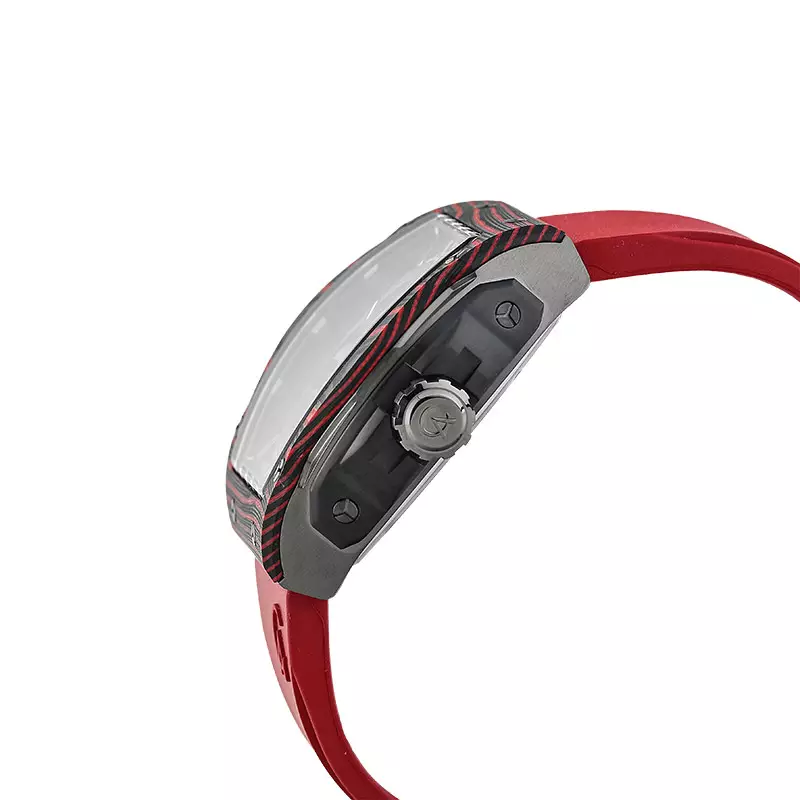 Jam Tangan Pria Alexandre Christie Automatic AC 6608 MA REPBARE Open Heart Dial Red Rubber Strap + Extra Strap