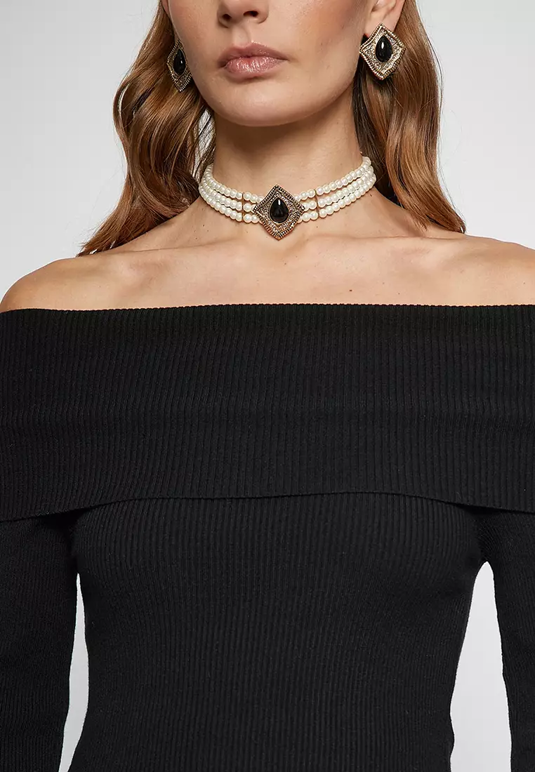 Ribbed Off Shoulder Sweater