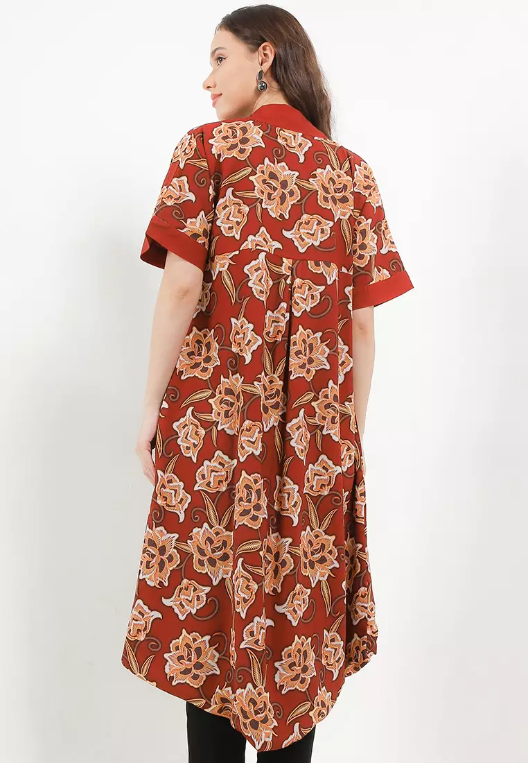 Atasan Outer Vest Cardigan Wanita Lunar Cheongsam Imlek Muslim Amber Merah Lengan Pendek