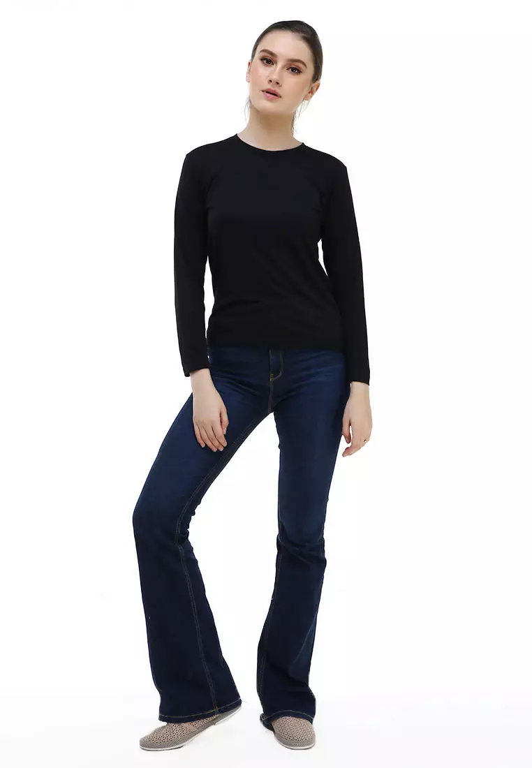 Seth Tshirt Long Sleeve Motif Polos Design Simple Atasan Wanita - Hitam