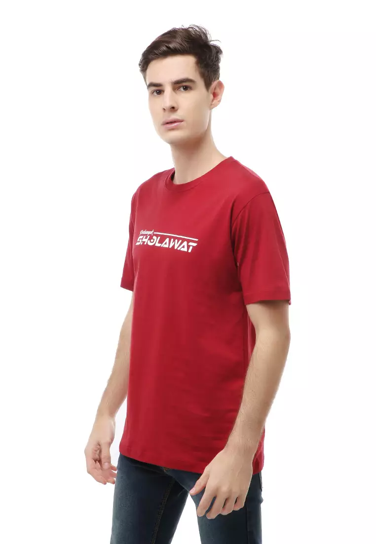 T-Shirt Atasan Kasual Pria Shalawat Lengan Pendek Material Cotton ORIGINAL - Maroon
