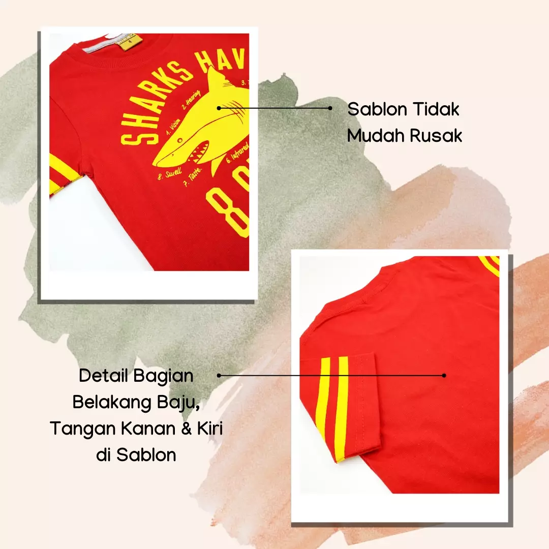 Wakakids Baju Anak Laki Laki Atasan Kaos Usia 3 Tahun Hingga 9 Tahun Motif Shark 3882 Merah SKATS