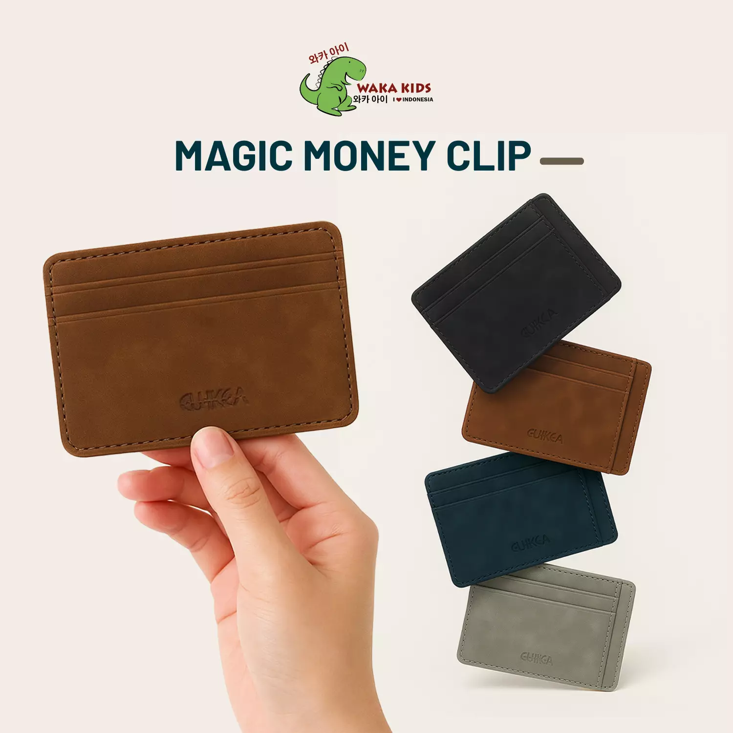 Wakakids Dompet Kartu dan Uang Lipat Pria Wanita Magic Money Clip Mini Wallet Card Holder Tipis Venrz Abu