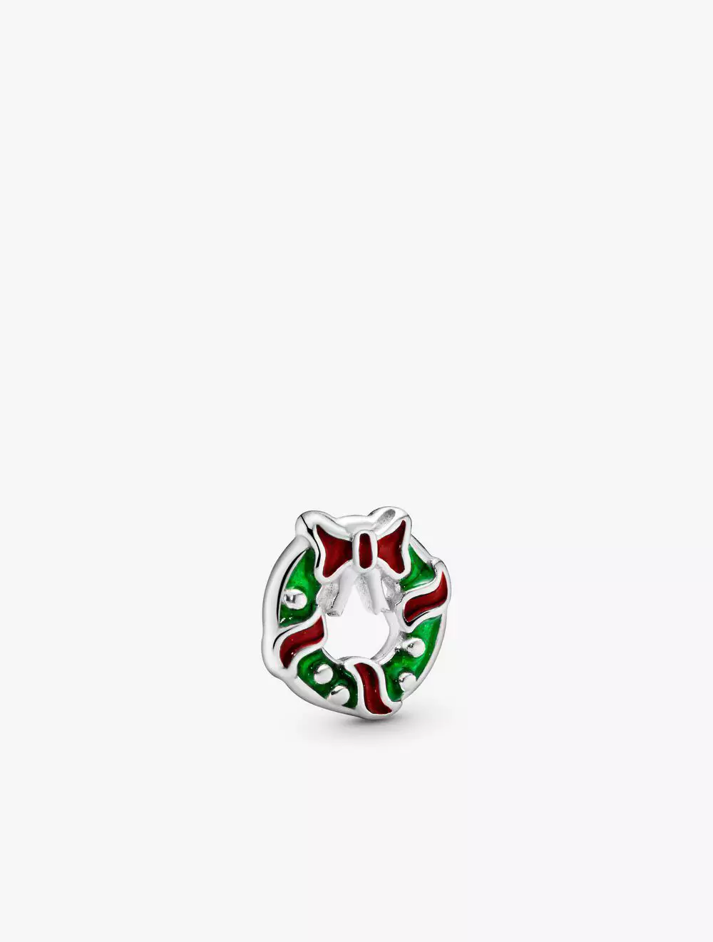 Holiday wreath silver petite element with red and green enamel