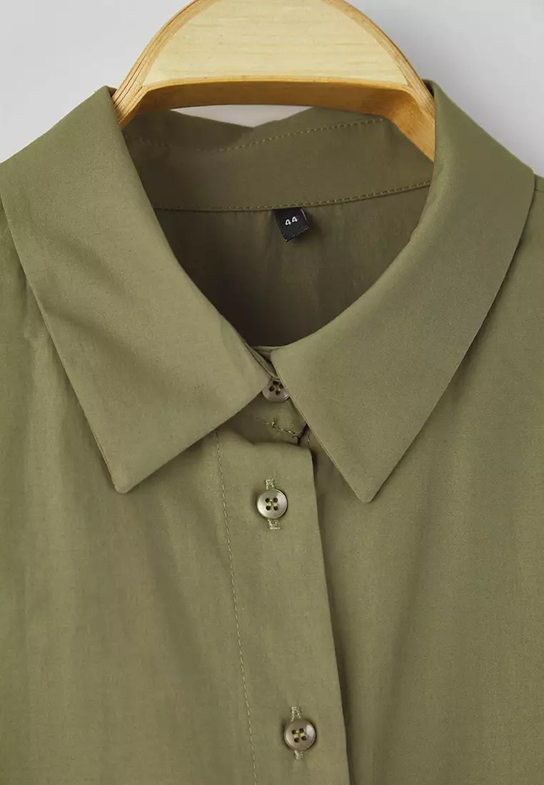 Khaki Pleated Woven Plus Size Shirt