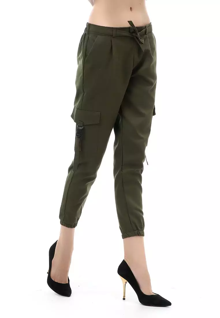 Jourel Celana Panjang Kasual Wanita Jogger Cargo Pants Material Cotton Drill ORIGINAL - Army