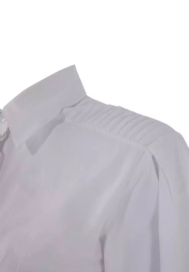 White Fitted Balloon Sleeve Fitted/Waist Fitted Cotton Piece Shirt Tctss26Tg00015