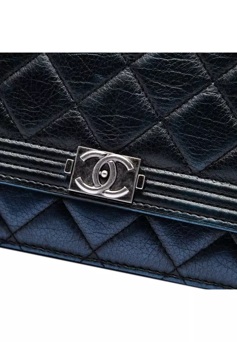 Pre-Loved Chanel Quilted Aged Calfskin Boy Wallet On Chain