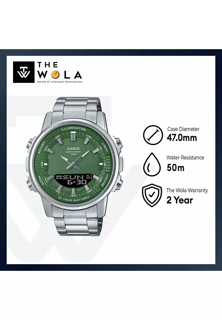 Men Analog-Digital Watch AMW-880D-3AV Silver Stainless Steel Strap