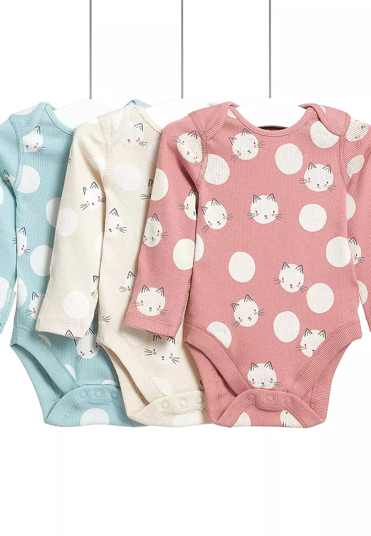 Jual Marks & Spencer 3Pk Cotton Rich Cat Spot Bodysuits Original 2024