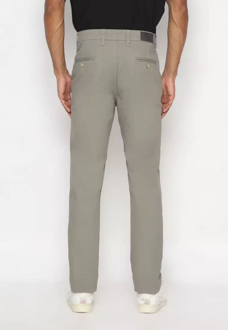 POLICE Celana Chino Panjang Cotton Premium Light Grey Regular Fit Pria