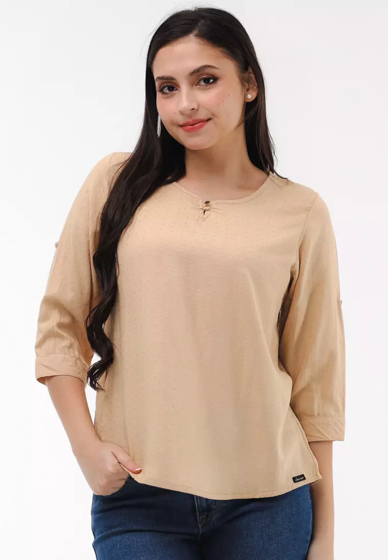 Textured Woven Short Sleeves Blouse